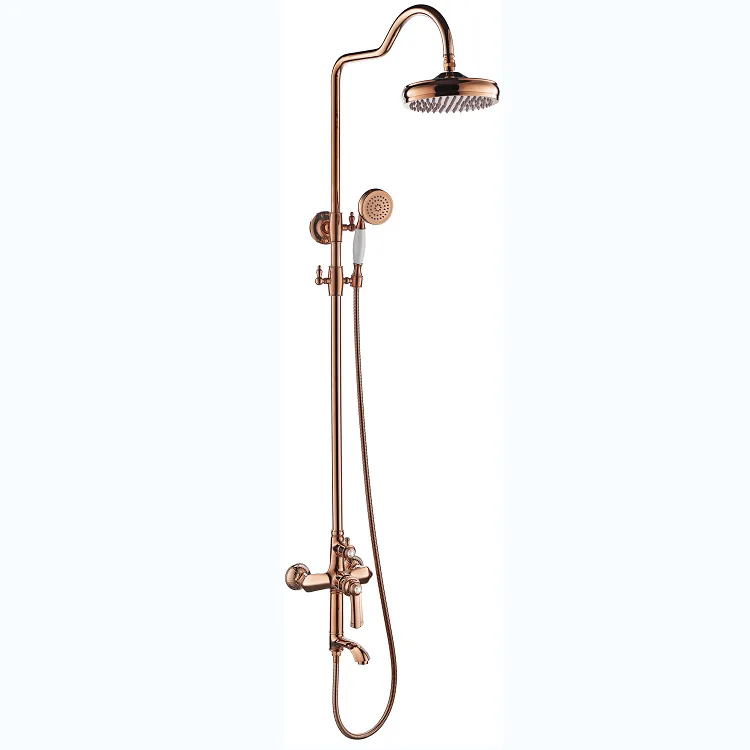 

European-style all-copper Three-function Rose golden shower water dragon head set