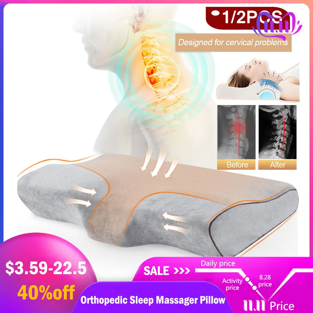 1/2PCS Memory Foam Pillow Orthopedic Sleep Massager Pillow Neckrest Bedding Pillows For Sleeping Fiber Slow Rebound Cervical
