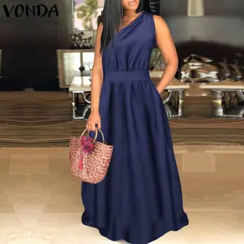 

Maternity Dress Sexy One-Shoulder Demin Dress VONDA 2020 Casual Loose Holiday Beach Sundress Bohemian Vestidos Pregnancy Robe