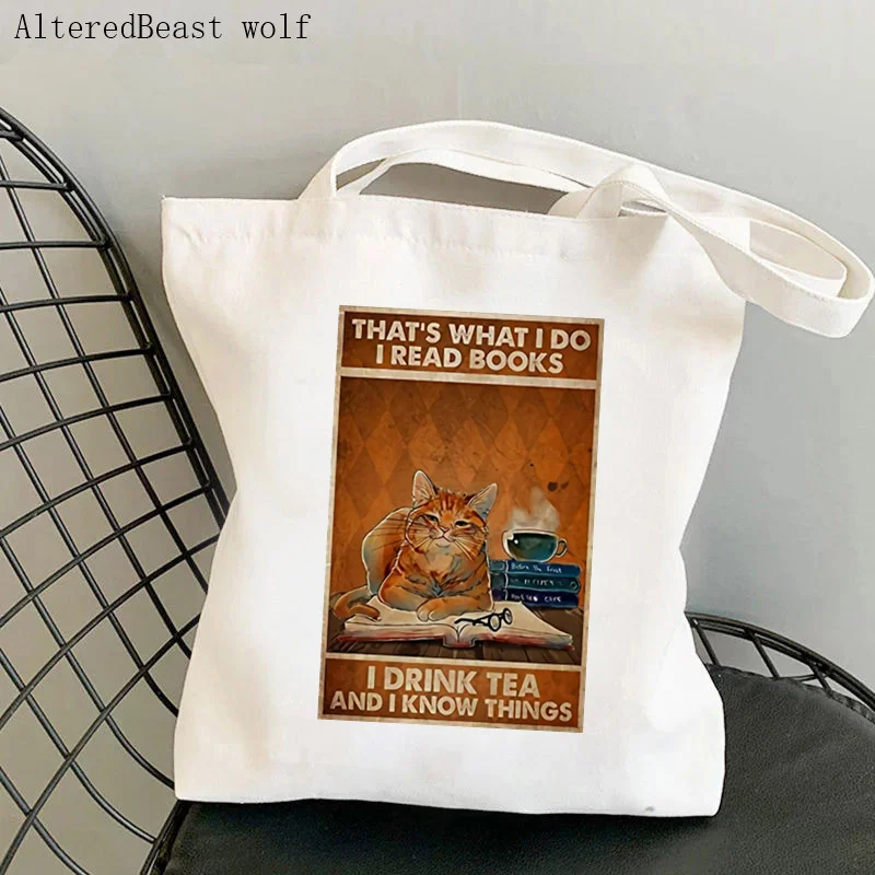 Women Shopper bag Cat Well Cartoon Printed Kawaii Bag Harajuku Shopping Canvas Shopper Bag girl handbag Tote Shoulder Lady Bag