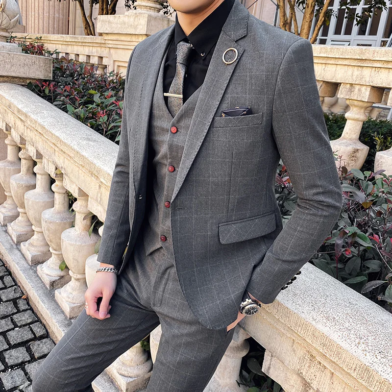 自宅で試着 ジャケット ベスト パンツ 21新カジュアルファッション流行のスーツ韓国語バージョンスリム新郎のウェディングドレス英国スタイルタキシードs 3xl レビューで送料無料 Signature Johaness Com