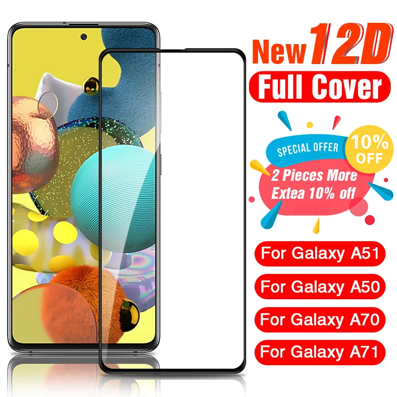 12D Full Cover Tempered Glass For Samsung Galaxy A51 A50 A70 A71 A80 A90 Screen Protector For Samsung A10 A20 A30 A40 A60 Glass