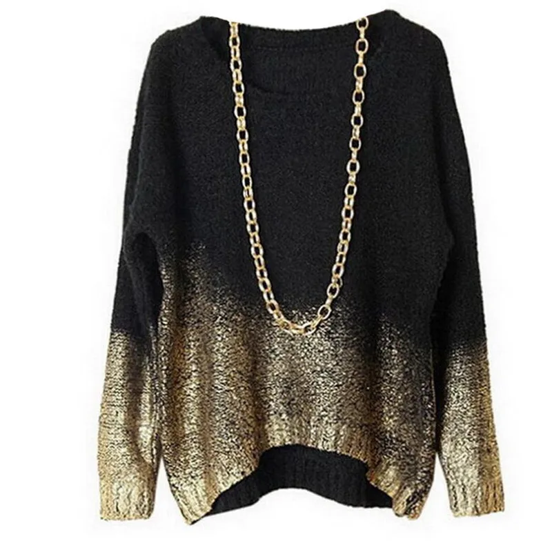 

Golden Knitted Pullover Women Loose Oversized Sweaters Womens Jumpers 2020 Spring Sweater Mujer European Style Long Sleeve Style