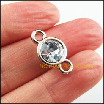 

20 New Round Charms Clear Acrylic Connectors Dull Silver Plated 11x19mm