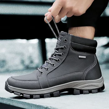 

Warm Men's Winter Leather Ankle Boots Men Autumn Waterproof Snow Boots New Chunky Leisure Autumn Boots Mens Shoes 2019