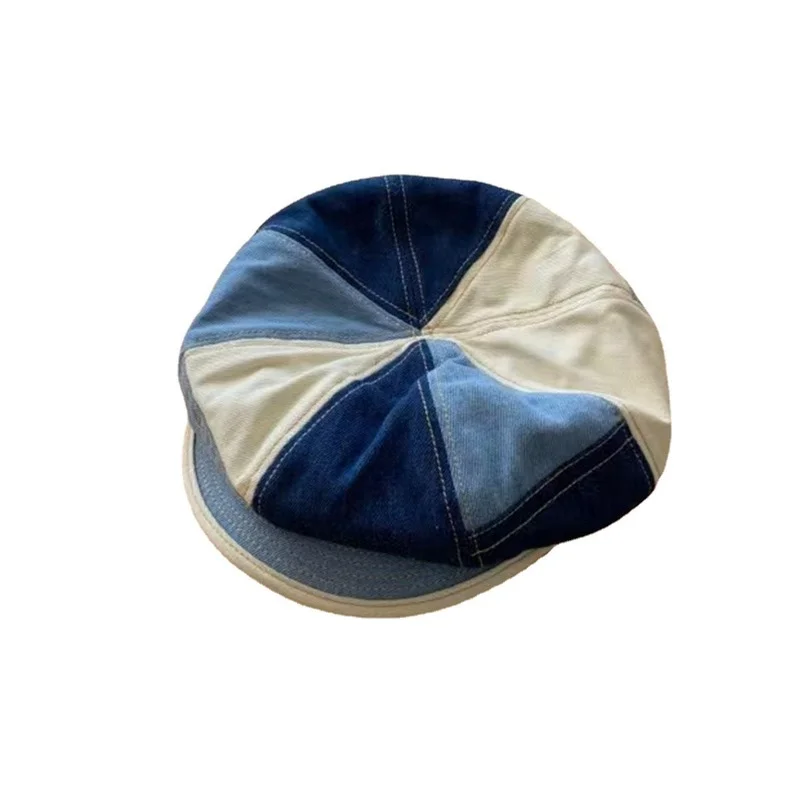 best mens beret Spring and Autumn Japanese Cowboy Baseball Hat Patchwork Contrasting Color Newsboy Hat Thin Breathable Octagonal Hat Women's Hat man in beret Berets
