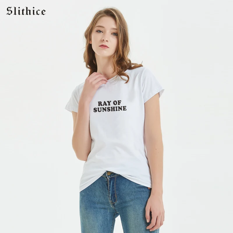 

Женская футболка с надписью Slithice RAY OF SUNSHINE, Повседневная Уличная одежда, женская футболка с коротким рукавом, летний топ