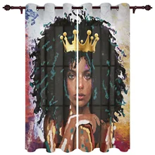 African Black Girl Starry Sky Room Curtains Bedroom Living Room Balcony  Kitchen Outdoor Gazebo Drapes Treatment Window Curtain 