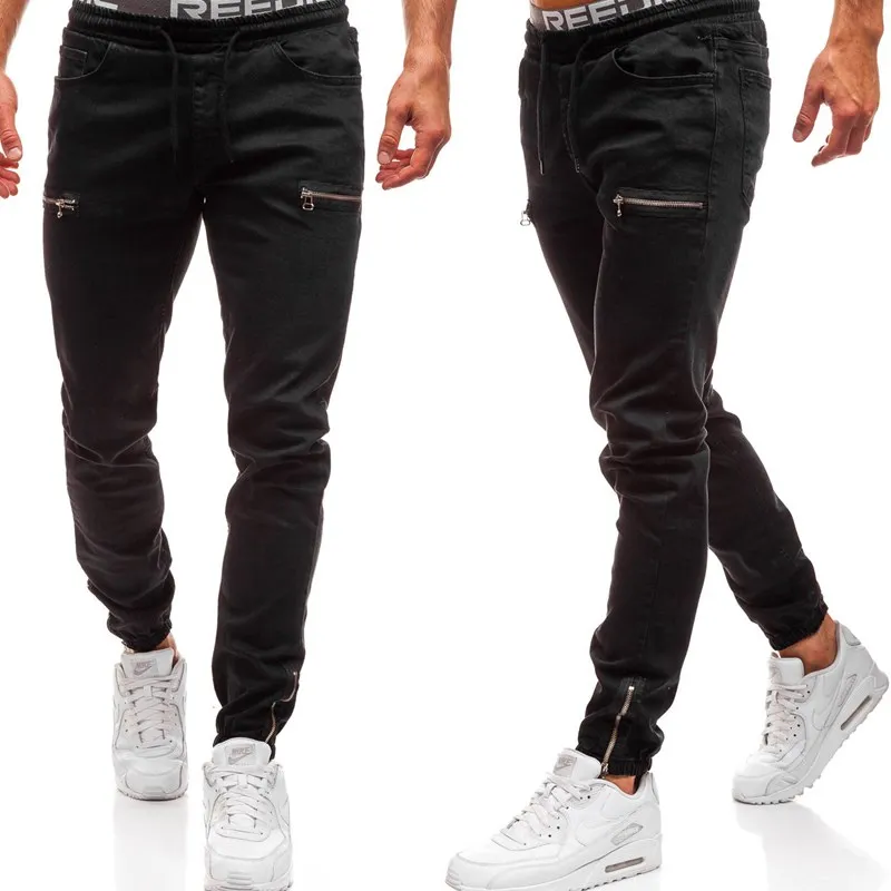 Новые модные брендовые джинсы на молнии, мужская одежда в стиле хип-хоп, спортивные штаны, обтягивающие джинсовые штаны на молнии, дизайнерские черные мужские джинсы