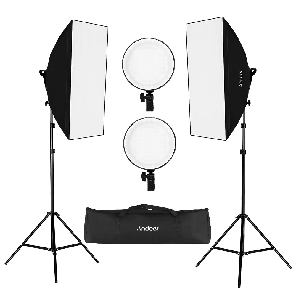 

Andoer Studio Photography Softbox LED Light Kit Including Softboxes Bi-color Temperature Dimmable 2 Meters Light Stands