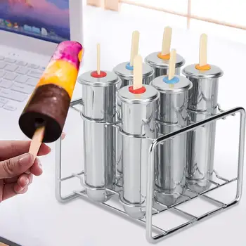 

3/6/10pcs 304 Stainless Steel Popsicle Mold Ice Cream Mold Popsicle Maker Mold Rack Holder Double Groove Home Kitchen Accessory