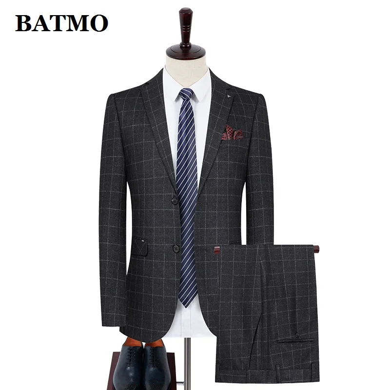 

BATMO 2021 new arrival autumn high quality Plaid suits men, mens wedding suit ,plus-size S-XXXL 660