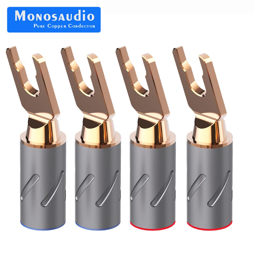 

Monosaudio S900 Pure Copper Gold/Rhodium Speaker Y Spade Connector AMP Banana Plug Fork Speaker Plug Hifi Audio DIY Screw Lock