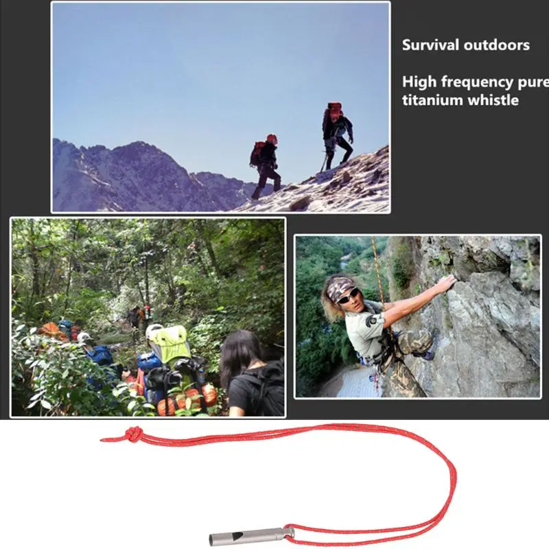 Pure Titanium Survival Whistle Outdoor Camping Hiking High Frequency Whistle With Cord G99D