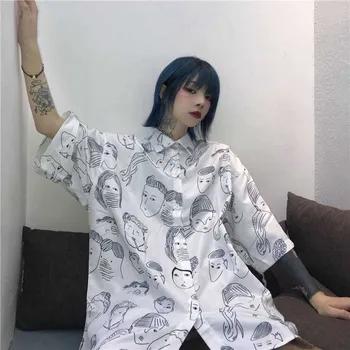 

NiceMix 2020 Spring Summer New Women Fashion Korea Style Chic Harajuku Cartoon Beauty Face Printing Short Sleeve Hip-hop Student