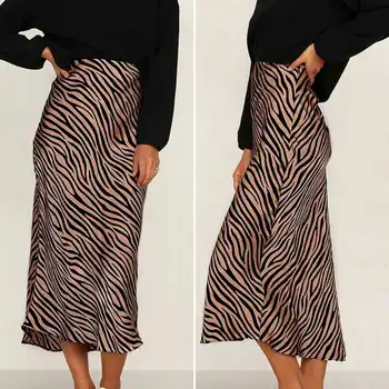 

OL Office Skirt Women 2020 VONDA Sexy Zebra Stripes Print Party Long Skirts Animals Print Party Skirt Femininas Plus Size