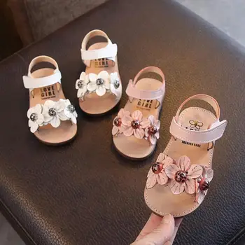 

Toddler Girls Sandals 2020 Princess Solid Flower Toddler beach Sandals Cute Comfortable Kids Sandals Anti-slip Chlidren Sandals