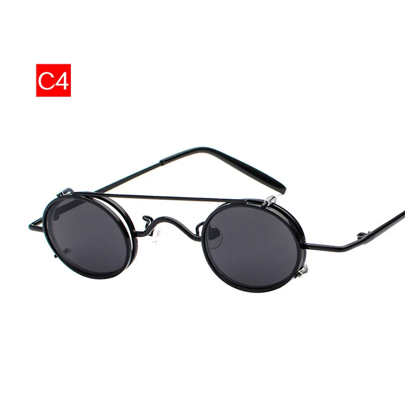 Oulylan, маленькие круглые стимпанк Солнцезащитные очки для мужчин, Ретро стиль, Ретро стиль, металл, панк, на застежке, солнцезащитные очки, мужские, подарок, маленькие, овальные очки, UV400 - Цвет линз: C4
