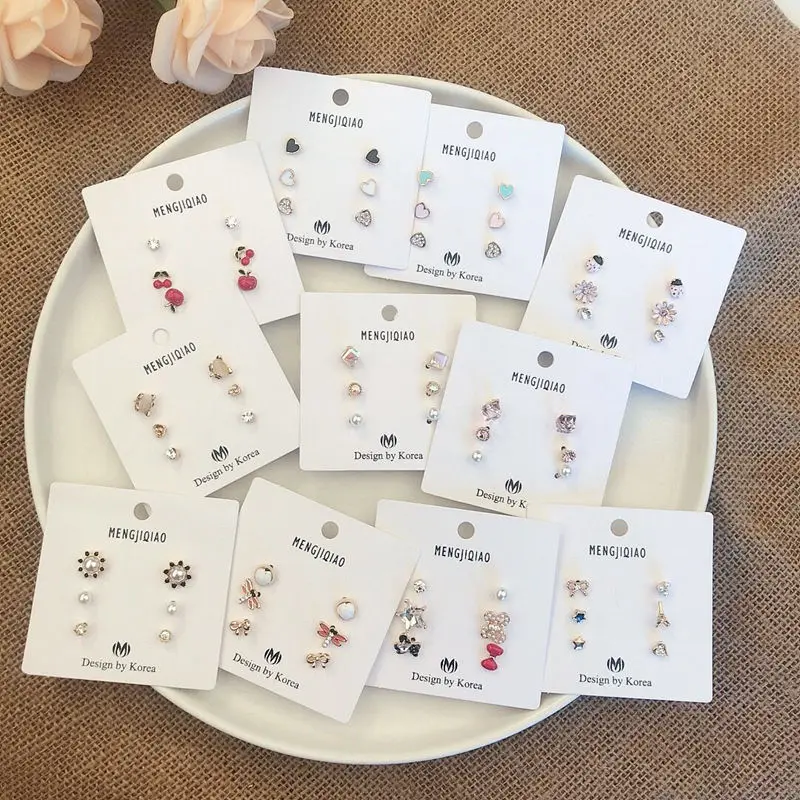 

Fashion Colorful Heart Mini Earrings Set Women's Simulated Pearl Flower Crystal Studs Earrings Fruit Animal Ear Jewelry Gift
