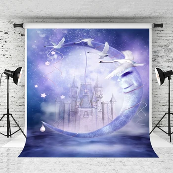 

VinylBDS Blue Night Sky Photographic Backgrounds Fairy Castle Moon Photography Backdrops Spark Star Photo Studio Custom Made