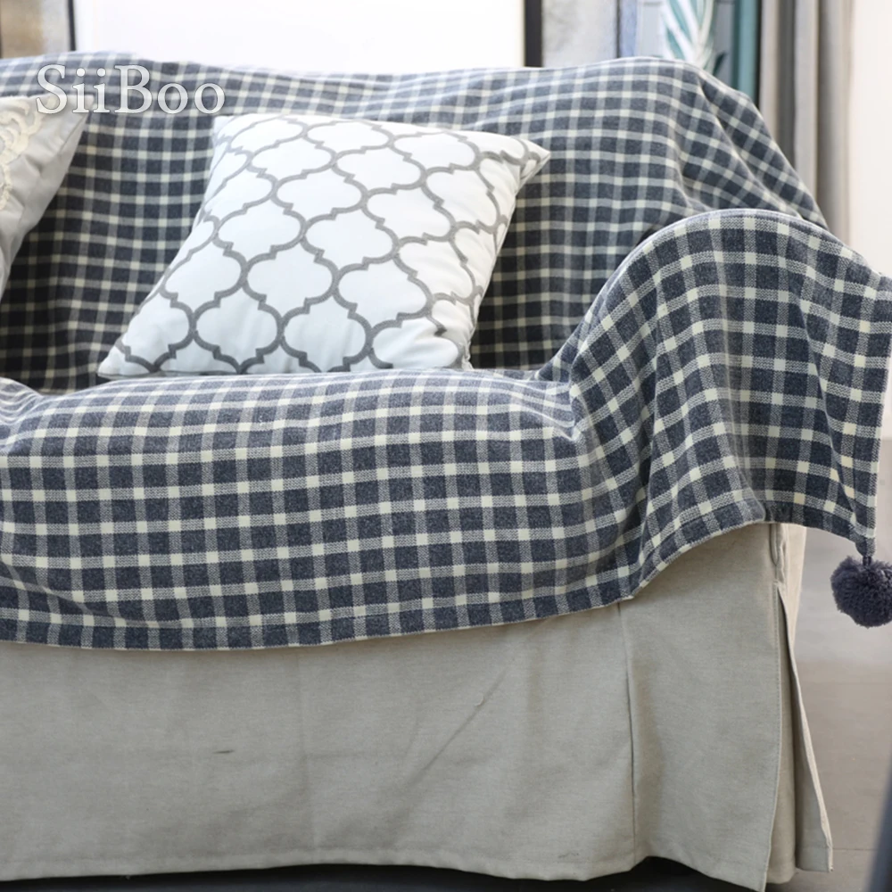 

Siiboo grey plaid chenille sofa towel bed blanket with sweater ball decor french style Couverture de canapé sp6424
