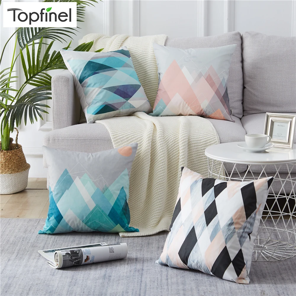 

Topfinel Cushion Cover Teal Geometric Nordic Tropic Marble Throw Pillow Cover Polyester Cushion Case Sofa Bed Decorative Pillow