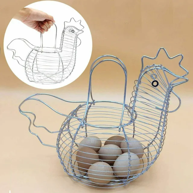 Panier à œufs En Fil Métallique Et Bois - Support Rond Pour 12 œufs, Rangement Ferme Ou Décoration Cuisine - 4