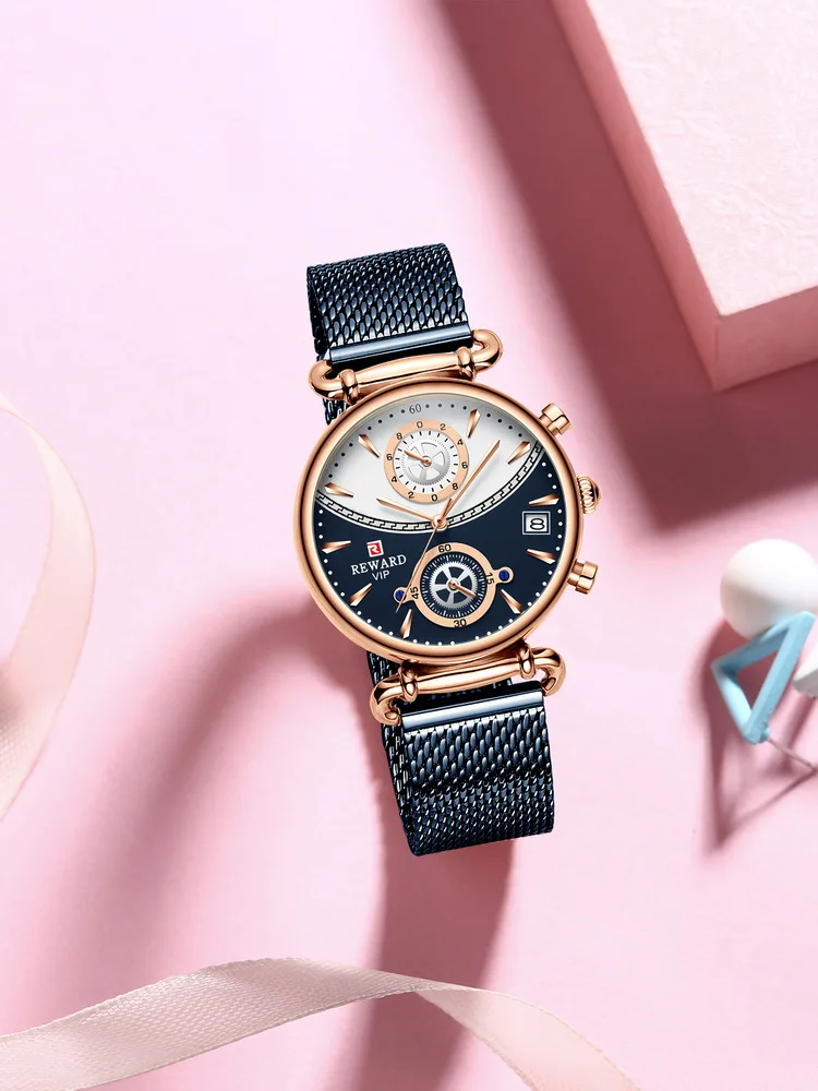 Orologi da coppia Cronografo Calendario Orologi da polso con cinturino in maglia di acciaio inossidabile Orologio da polso da donna impermeabile al quarzo_voghion.com