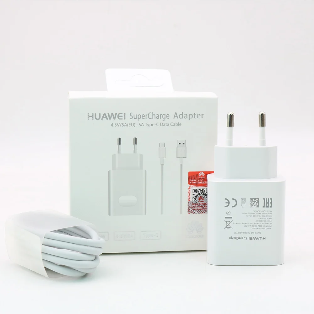 HUAWEI Оригинальное быстрое зарядное устройство mate 9 10 mate 20 Pro P20 Supercharge Быстрый дорожный настенный адаптер 4.5V5A/5V4. 5A type-C 3,0 USB кабель - Цвет: EUx cable  packing