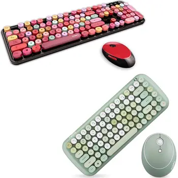 

MOFII Sweet Mixed Color 2.4Ghz Wireless Keyboard and Mouse Set & Cute Lovely for Girls (Multicolor Green)