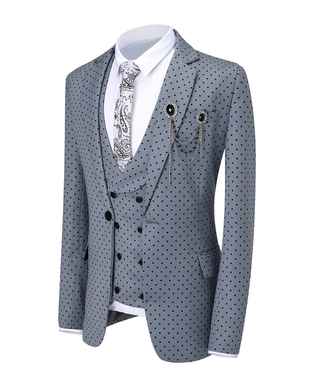 Mens suits Wave point Three Pieces Men Dress Suits Casual Commuter office business suits For Wedding(Blazer+Vest+Pants)