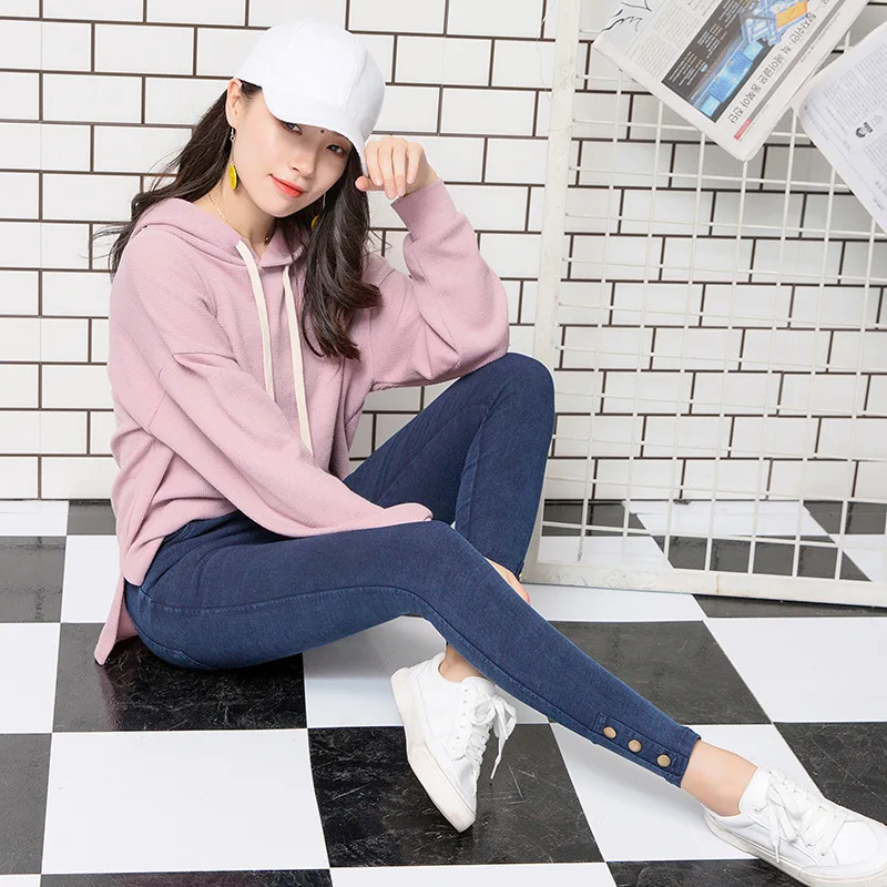 

Leggings For Women's Plus Size Mujer Slimming Leggings Wear Imitation Denim Snowflake Sand Footsteps Buckle Sexy legging