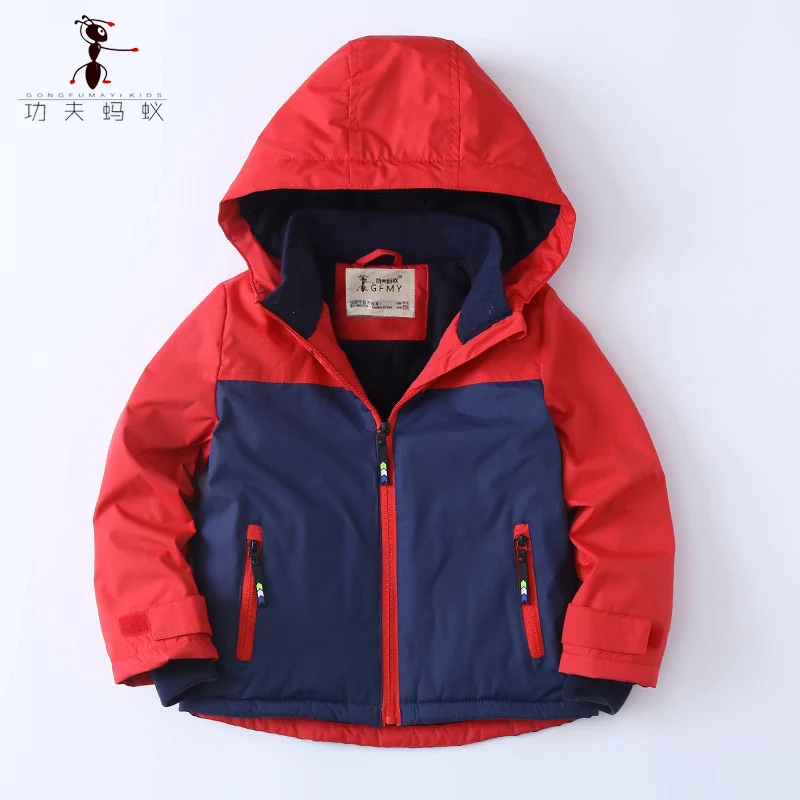 Kung Fu Ant/Детская куртка; коллекция года; зимняя куртка для мальчиков; детская куртка с капюшоном; теплая верхняя одежда; пальто для мальчиков; одежда для подростков - Цвет: red