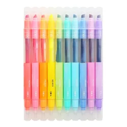 Rotuladores borrables de doble punta, marcadores fluorescentes con dos cabezales que se pueden borrar, subrayadores escolares, set/10 unidades, bonitos colores