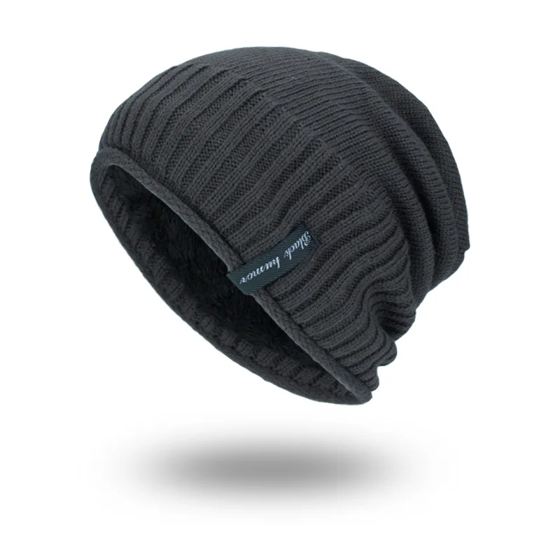 Зимние теплые вязаные шапки Skullies Beanies, головные уборы для мужчин и женщин, шерстяной шарф, шапки Gorros, Мужская теплая однотонная шапка, шапка-бомбер - Цвет: Серый