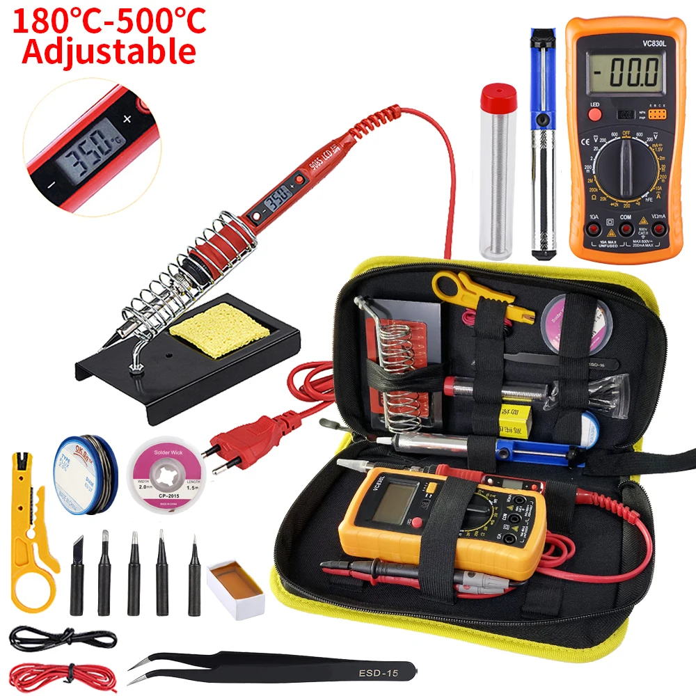 JCD Soldering Iron Kit With Digital Multimeter Adjustable Temperature 220V 80W LCD Welding Tools Ceramic Heater Soldering Tips