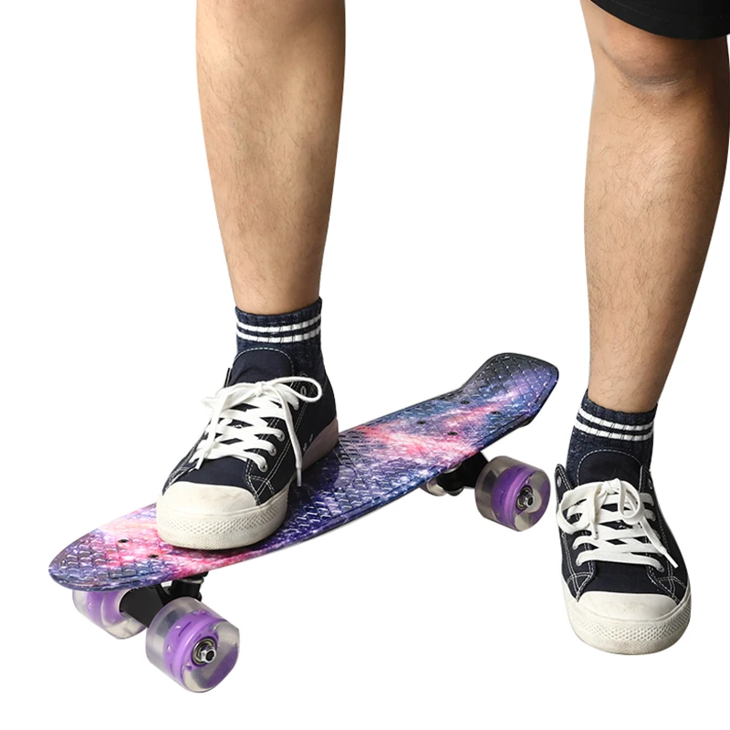 Скейтборд Pennyboard мини круизер светодиодные светящиеся колеса пластиковый Galaxy