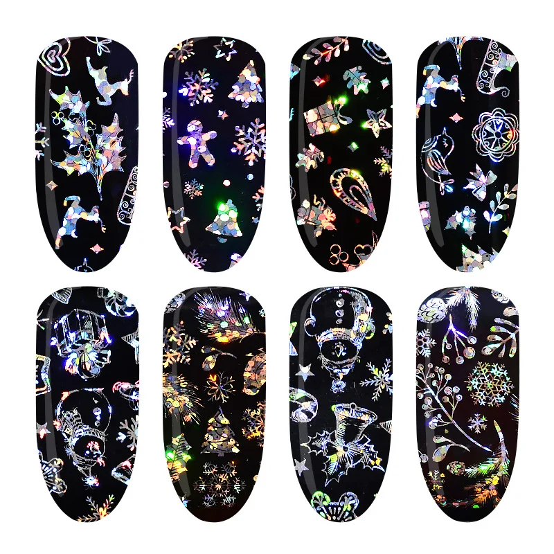 

4Sheets Christmas Nail Sticker Self-adhesive Wraps Sliders Nail Foil Glue Extended Nail Art Designs Beauty Nail Supplies