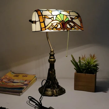 

Tiffany Table Lamp American Retro Bank Light E27 Bedroom Living Room Hotel Bedside Table Lamp