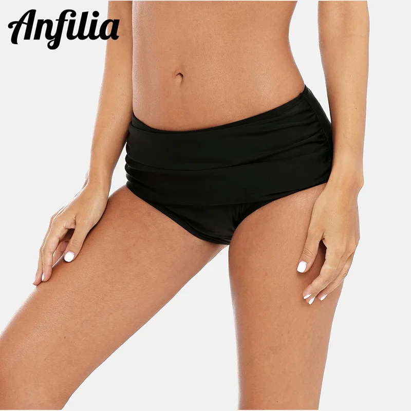 

Anfilia Women Swimming Trunks Bikini Bottom Ban Solid Color Swimwear Ruched Swimwear Briefs Sexy Swimming Bottom