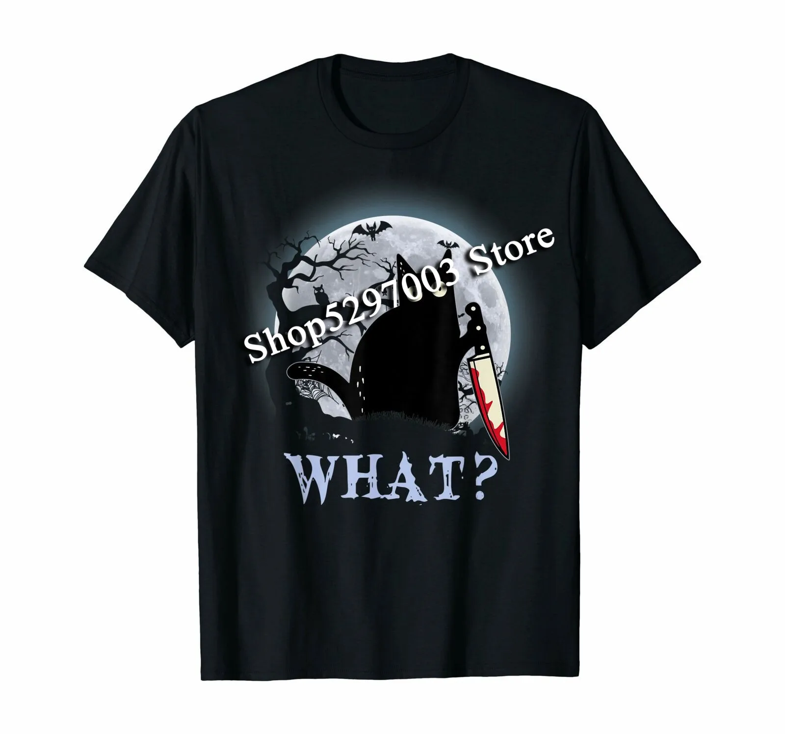 Костюм для хеллоуина с изображением кота черного и ножа футболка брендовая