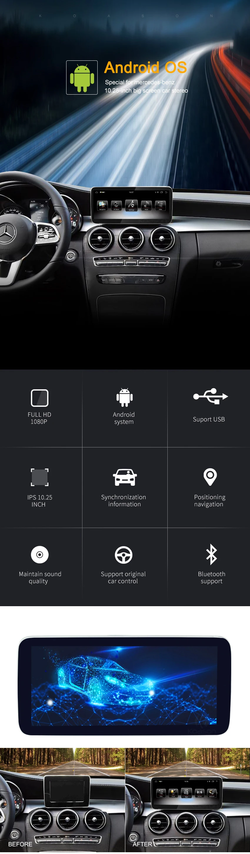 Flash Deal Koason Android 9.0 10.25 inch touch Screen Car GPS Navigation for BENZ C class GLC 2015 2016 2017 2018 Vehicle Multimedia Player 0 Flash Deal Koason Android 9.0 10.25 inch touch Screen Car GPS Navigation for BENZ C class GLC 2015 2016 2017 2018 Vehicle Multimedia Player 0