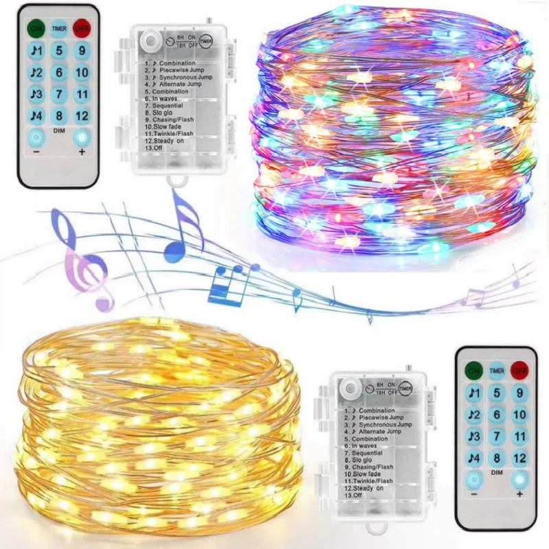 Батарея/USB работает музыки LED строки звуковая активация 5 м 10 серебряной проволоки