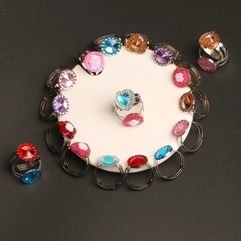 10pcs Kids Girls Child Princess Random Heart Flower Rings Sweet Party Jewelry Accessories Christmas Gifts Play Finger Ring finger ring,jewelry accessories