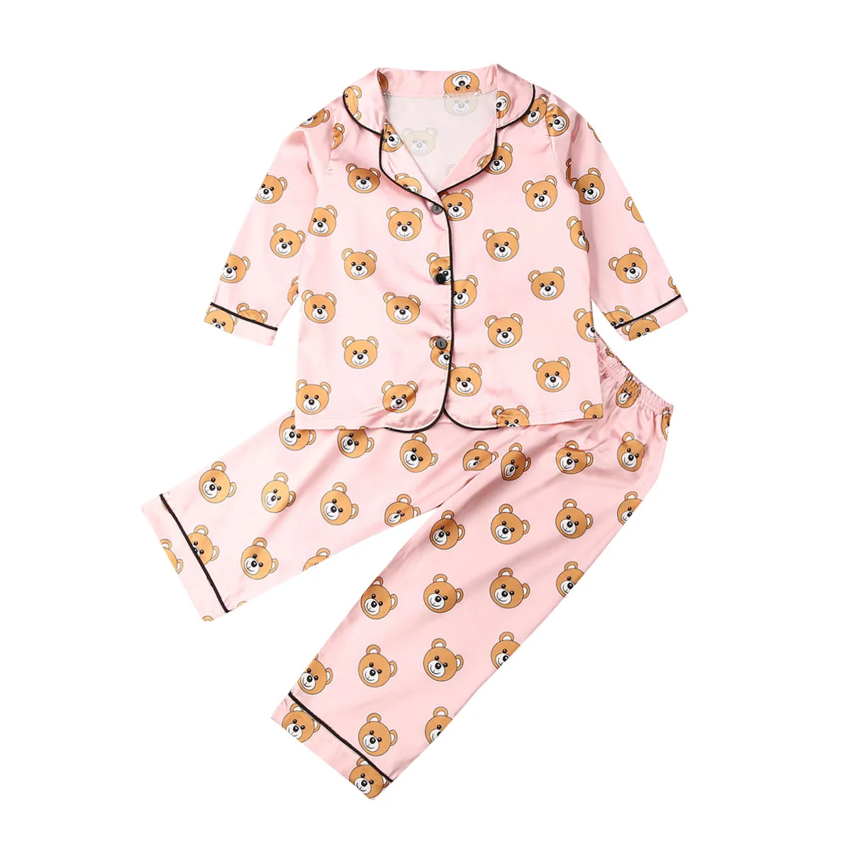 Коллекция года, весенне-осенняя одежда для малышей Комплект из 2 предметов, пижама из шелкового атласа для маленьких мальчиков и девочек, одежда для сна с длинными рукавами одежда для сна, От 1 до 7 лет - Цвет: Beer Printing Pink