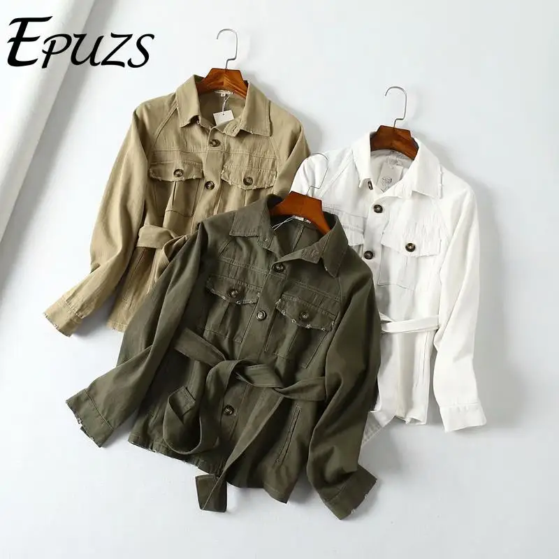remarkable  women winter jacke vintage army khaki coats and jackets women oversize coat streetwear sashes pocke