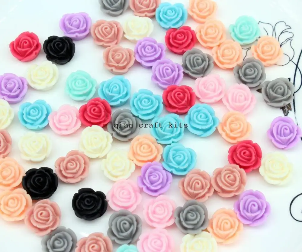 300pcs 14mm matt Resin Rose Flowers Flat Backs in Assorted Colors Flat back flatbacks Cabochon mix color cabs