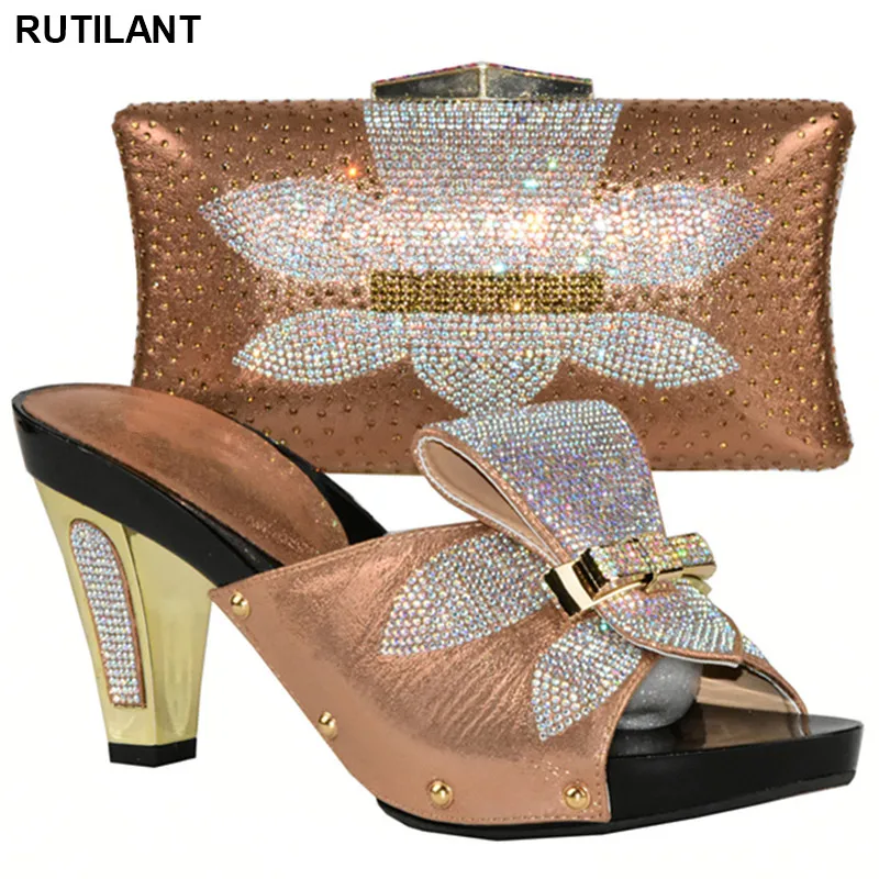 Комплект из обуви и сумки, комплекты в африканском стиле персиковый цвет, вечерний комплект из туфель и сумочки в африканском стиле, Женская Итальянская обувь с сумочкой в комплекте
