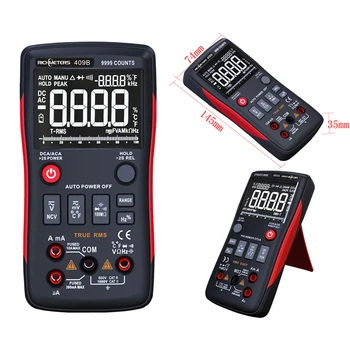 

True-RMS Digital Multimeter Analog Bar Graph 9999 Counts Duty Cycle Voltage Ammeter Ohm Auto range Frequency Tempture RM409B