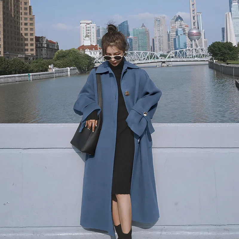 Bella philosophy осень зима одноцветное женское повседневное шерстяное пальто Женская Длинная ветровка куртки корейское шерстяное пальто женские пальто